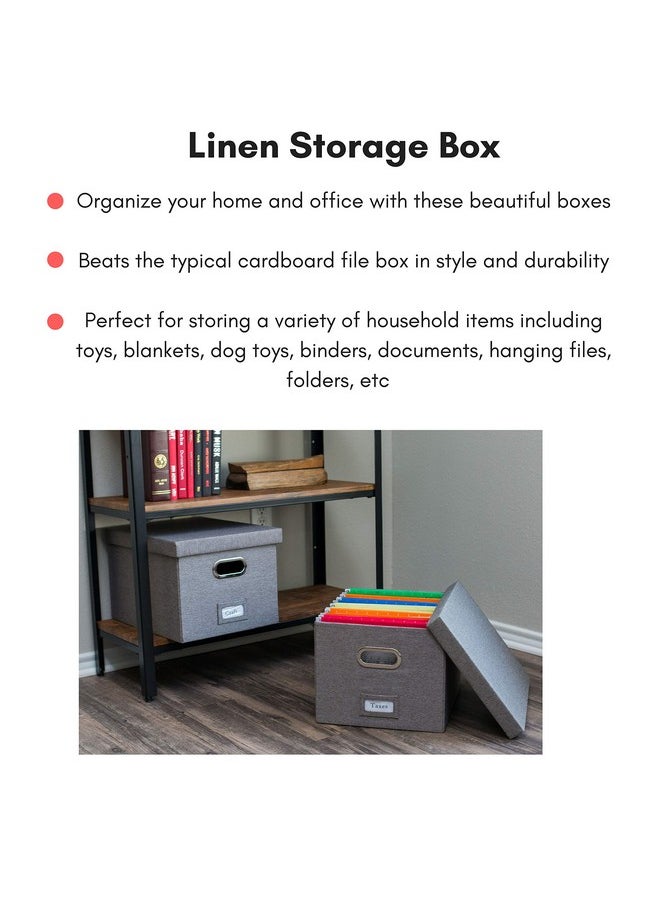 Internet's Best Collapsible File Box Storage Organizer With Lid Decorative Linen Filing & Storage Office Boxes Hanging Letter/Legal Folder Home Office Bins Cabinet Grey Container 1 Pack  - Image 2