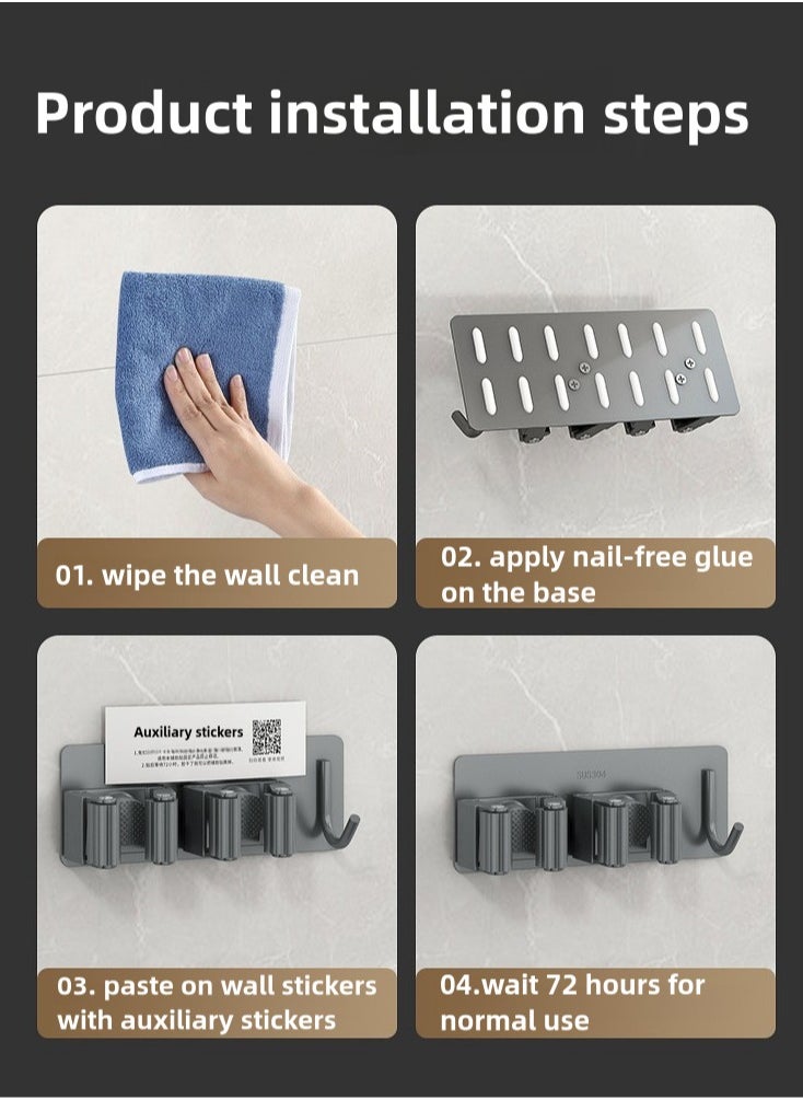 Generic - 2 self-adhesive SUS304 stainless steel hooks, clips.Suitable for hooks for brooms, mops, towels, cleaning utensils, and kitchen utensils. - Image 1