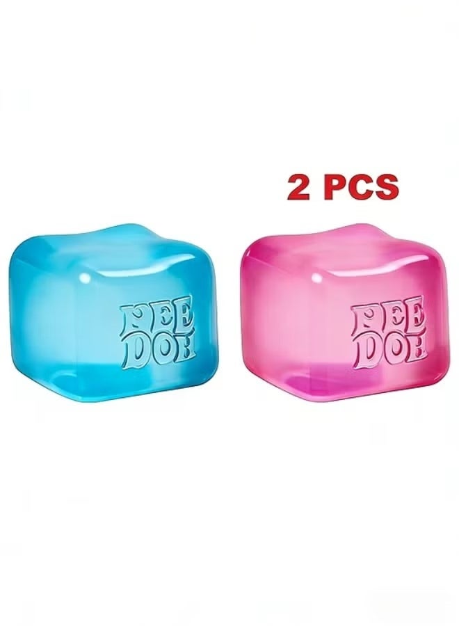 NeeDoh Nice Cube -Sensory Squeeze Toy with Super Solid Squish - 2.25" Cube (Blue+Pink) - Image 1