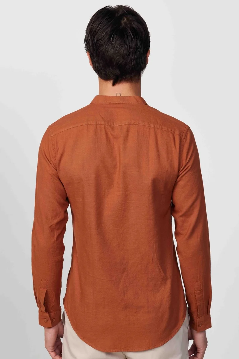 تودورس Slim Fit Slim Fit Long Sleeve Crew Collar Cotton Linen Effect Tile Shirt