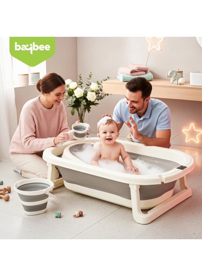 BAYBEE Foldable 4 Pcs Baby Bath Tub Set for Kids | Portable Baby Bathing Tub with Temperature Sensing | Foldable Bucket & Mug | Bath Seat Chair | Multi-Purpose Kids Bathtub for Baby Bather for 0 to 3 Years Grey - Image 3