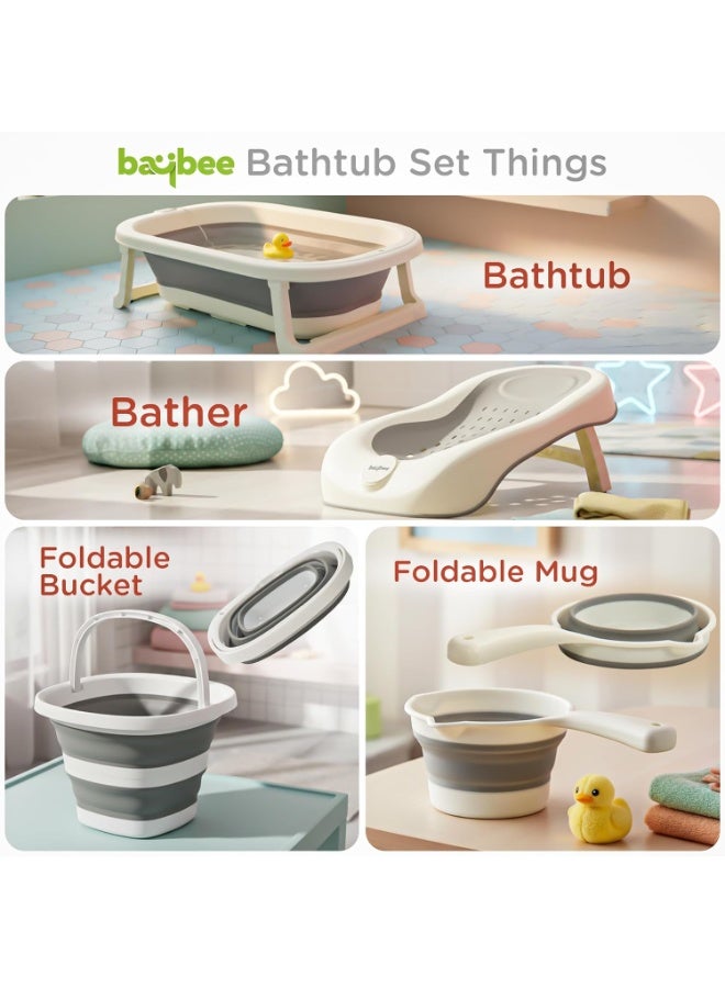 BAYBEE Foldable 4 Pcs Baby Bath Tub Set for Kids | Portable Baby Bathing Tub with Temperature Sensing | Foldable Bucket & Mug | Bath Seat Chair | Multi-Purpose Kids Bathtub for Baby Bather for 0 to 3 Years Grey - Image 4