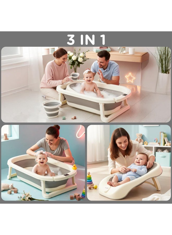 BAYBEE Foldable 4 Pcs Baby Bath Tub Set for Kids | Portable Baby Bathing Tub with Temperature Sensing | Foldable Bucket & Mug | Bath Seat Chair | Multi-Purpose Kids Bathtub for Baby Bather for 0 to 3 Years Grey - Image 5