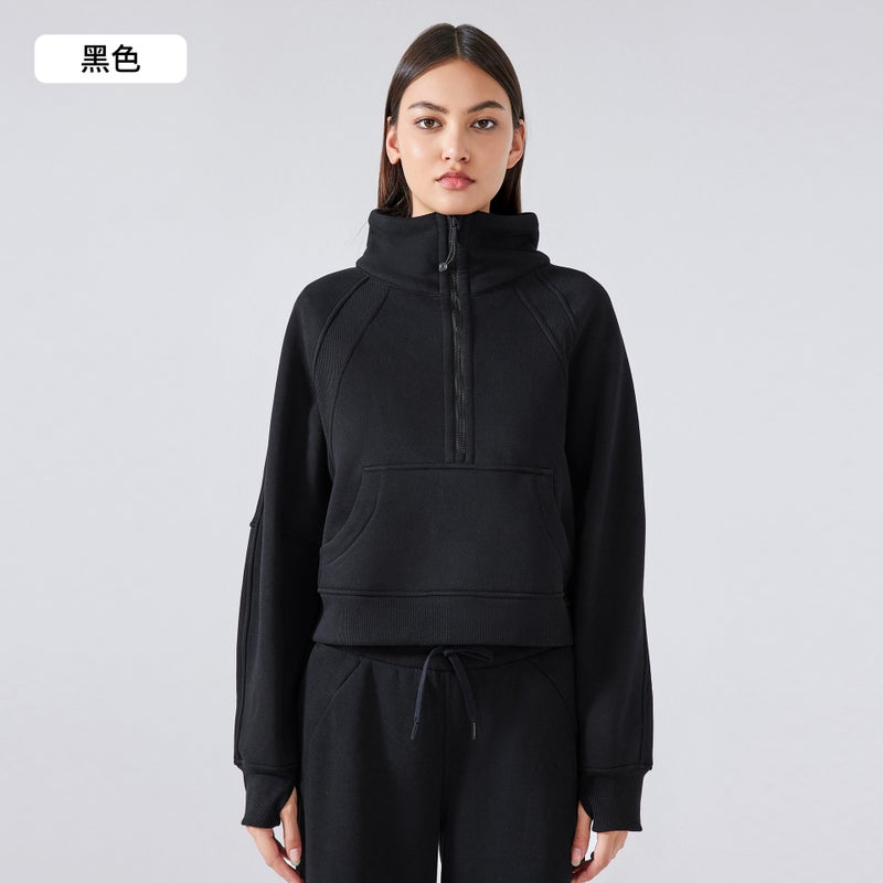 Generic Fleece-Lined High Collar Sweatshirt Women black