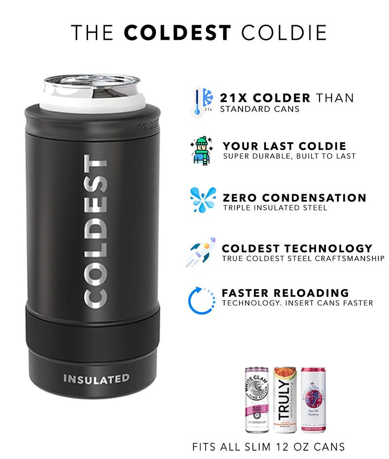 THE COLDEST WATER THE COLDEST Skinny Can Cooler - Vacuum Insulated Stainless Steel Slim Can Cozy - Sleeve for All 12oz Cans - Slim Can Holder for Beer, Soda, Hard Seltzer, Energy Drinks & more (Fusion Blue) - Image 3