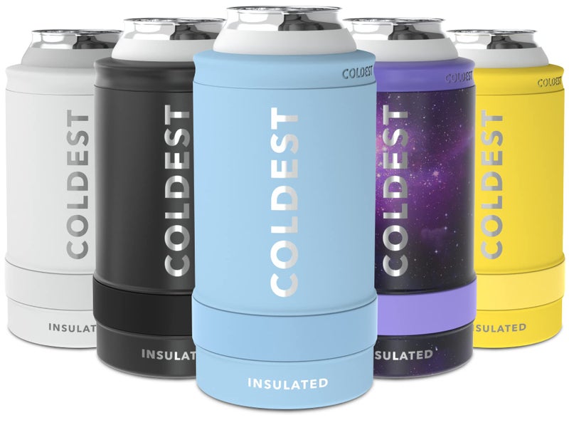 THE COLDEST WATER THE COLDEST Skinny Can Cooler - Vacuum Insulated Stainless Steel Slim Can Cozy - Sleeve for All 12oz Cans - Slim Can Holder for Beer, Soda, Hard Seltzer, Energy Drinks & more (Fusion Blue) - Image 1