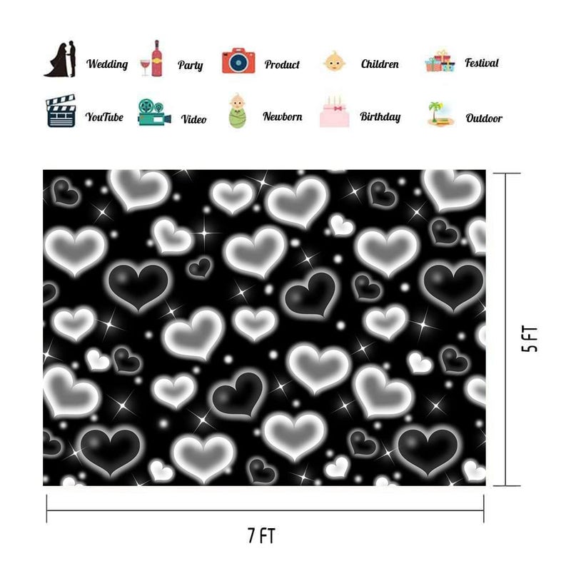 LYCGS 7x5ft Black Heart Backdrop 90s Backdrops for Photoshoot Valentines Decor Banner Birthday Props X-14 - Image 4
