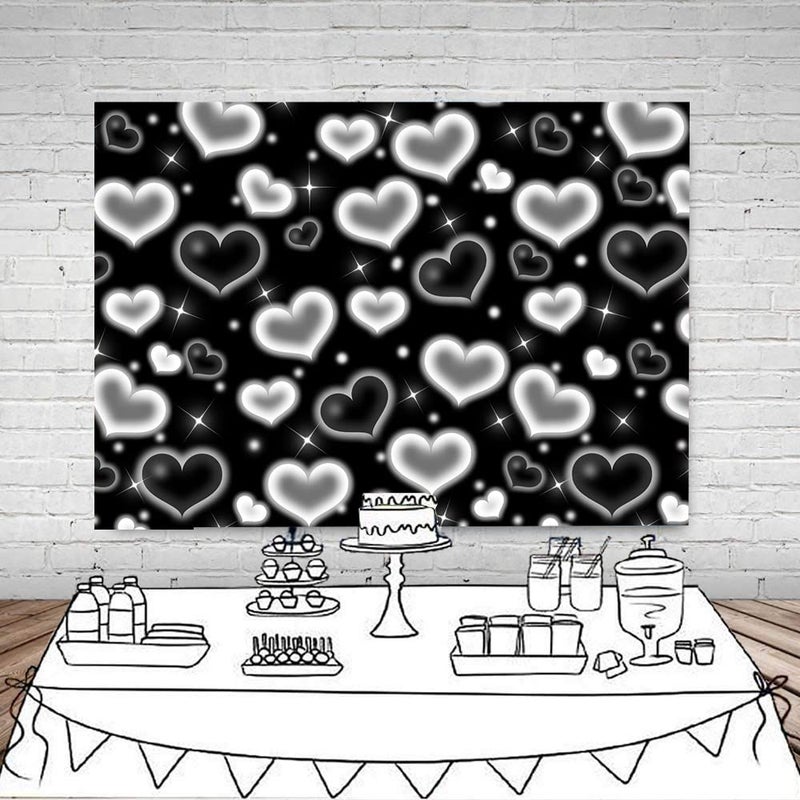 LYCGS 7x5ft Black Heart Backdrop 90s Backdrops for Photoshoot Valentines Decor Banner Birthday Props X-14 - Image 5