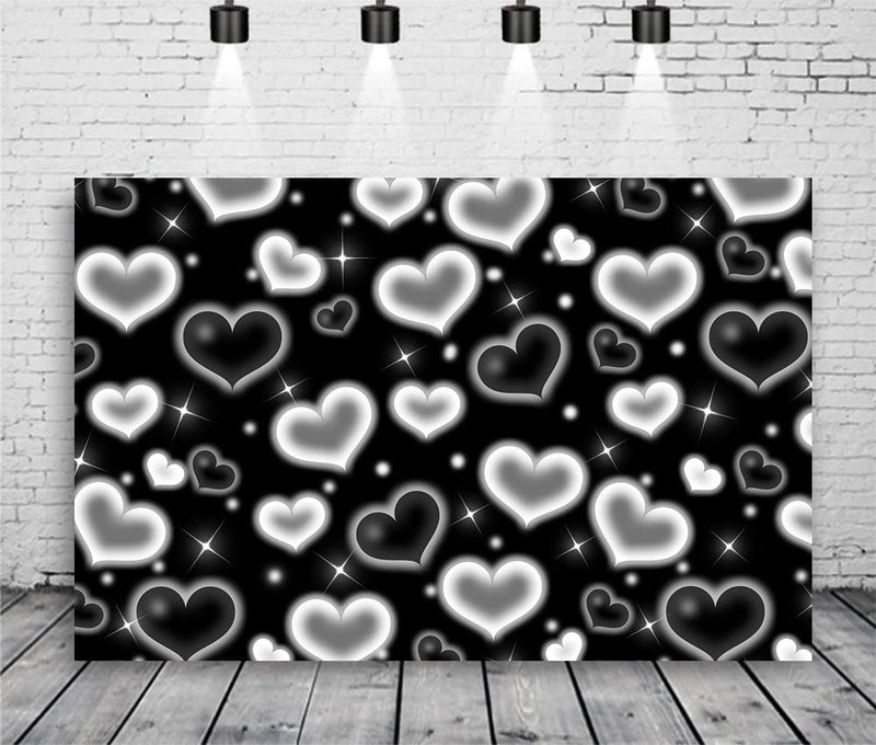 LYCGS 7x5ft Black Heart Backdrop 90s Backdrops for Photoshoot Valentines Decor Banner Birthday Props X-14 - Image 3