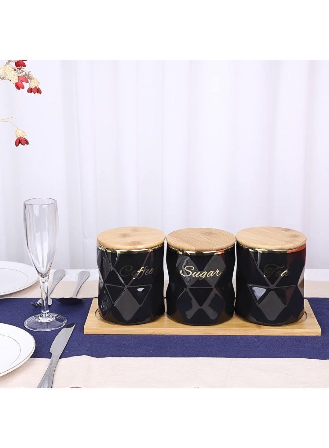kunshao Ceramic Canisters Set for Sugar, Coffee, Tea - Luxurious Storage Containers with Lids, Decorative Kitchen Counter & Dining Room Jars (3-Piece Set, Black) - Image 4