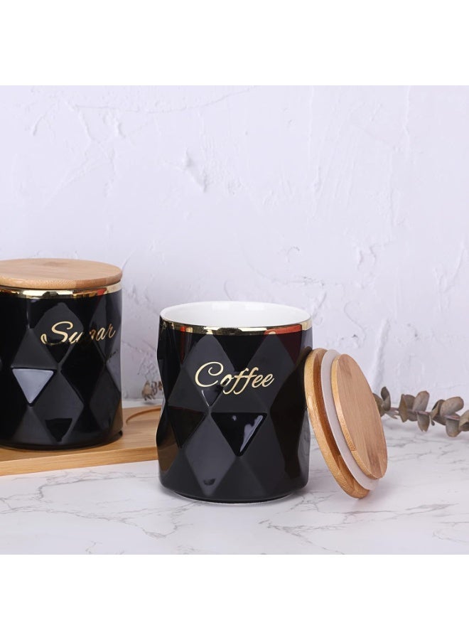 kunshao Ceramic Canisters Set for Sugar, Coffee, Tea - Luxurious Storage Containers with Lids, Decorative Kitchen Counter & Dining Room Jars (3-Piece Set, Black) - Image 2