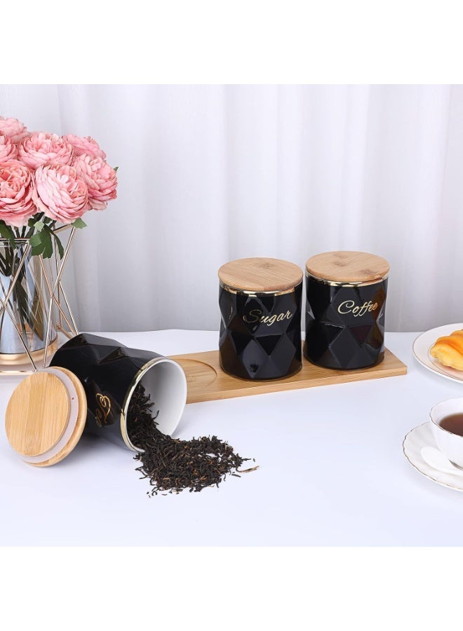 kunshao Ceramic Canisters Set for Sugar, Coffee, Tea - Luxurious Storage Containers with Lids, Decorative Kitchen Counter & Dining Room Jars (3-Piece Set, Black) - Image 3