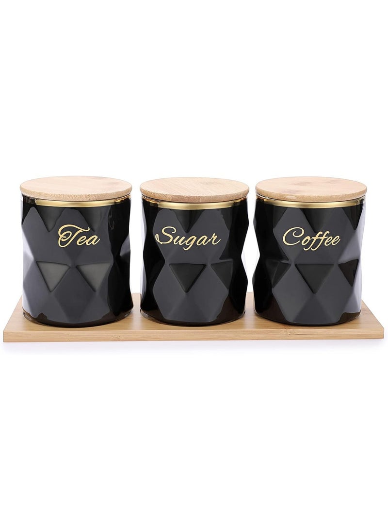 kunshao Ceramic Canisters Set for Sugar, Coffee, Tea - Luxurious Storage Containers with Lids, Decorative Kitchen Counter & Dining Room Jars (3-Piece Set, Black) - Image 1