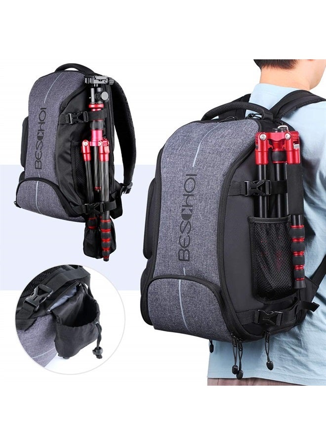 BESCHOI Camera Backpack, Beschoi Waterproof Camera Bag Photography Bag with Tripod Strap and Rain Cover Large Capacity Rucksack for DSLR Camera, Speedlite Flash, Camera Tripod, Laptops, Lens and Accessories  - Image 5