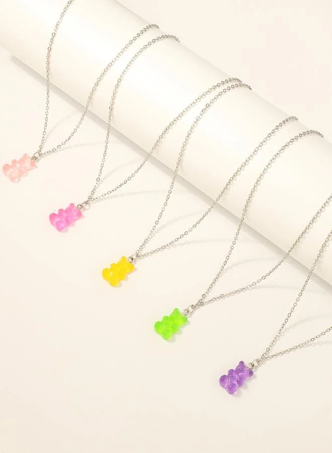 Take Two Pack of 5 - Girls Multi-Color Gummy Bear Pendant Necklaces