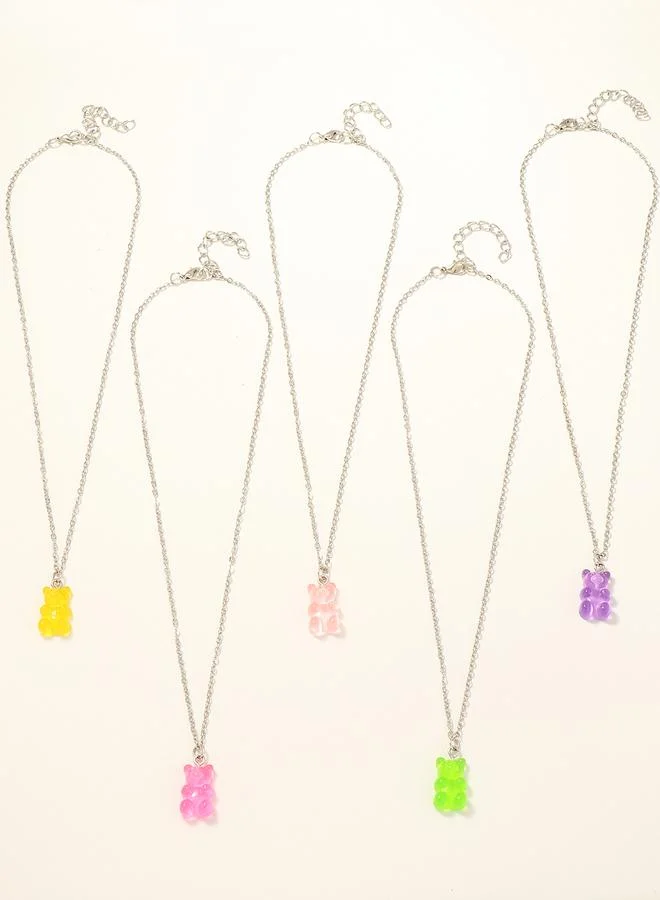 Take Two Pack of 5 - Girls Multi-Color Gummy Bear Pendant Necklaces