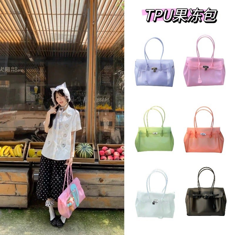Korean TPU Jelly Shoulder Bag, Women's Large Capacity Waterproof Tote - Image 1