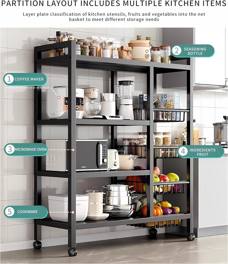 WAMIT Storage Rack with Sunken Mesh Basket, Large Capacity Shelving Unit, Freestanding Metal Rack, Easily Assemble Storage Rack for Garage Kitchen, Basement, Pantry (5-Tier Black) - Image 3