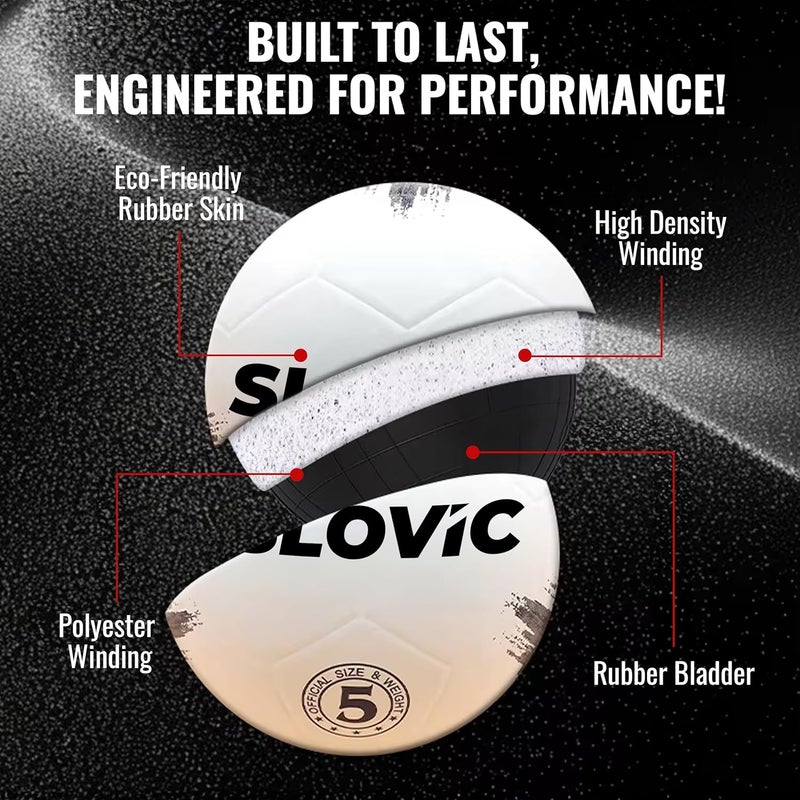 SLOVIC Rubber Professional Football [Size-5] | Hard Ground Foot-Ball | Ideal for Grass Ground & Artificial Turf | Training Foot Ball | Soccer Ball | Footballs for Men & Women, White - Image 2