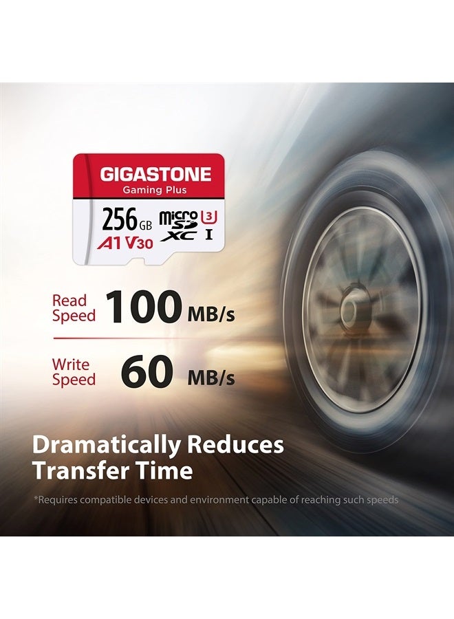 Gigastone [Gigastone] 256GB Micro SD Card, Gaming Plus, MicroSDXC Memory Card for Nintendo-Switch, Wyze, GoPro, Dash Cam, Security Camera, 4K Video Recording, UHS-I A1 U3 V30 C10, up to 100MB/s, with Adapter - Image 2