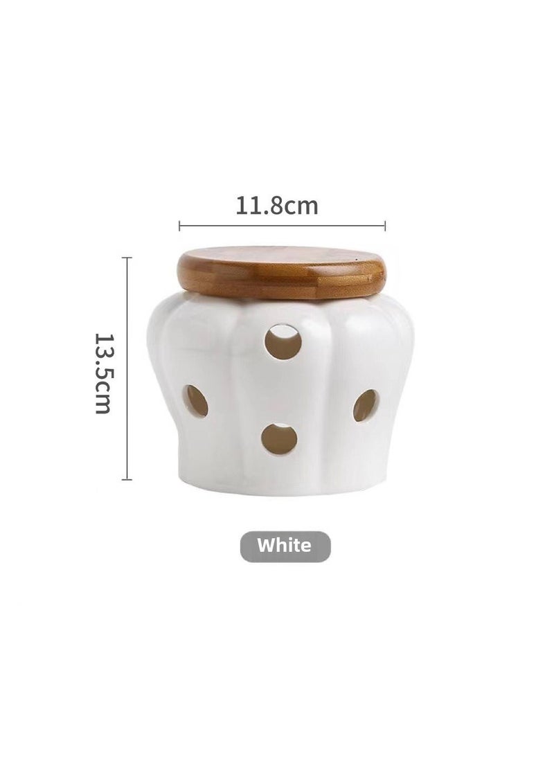 1 x 5 pcs Elegant Ceramic Storage Jar with Ventilation Large White Garlic Jar (White Box 