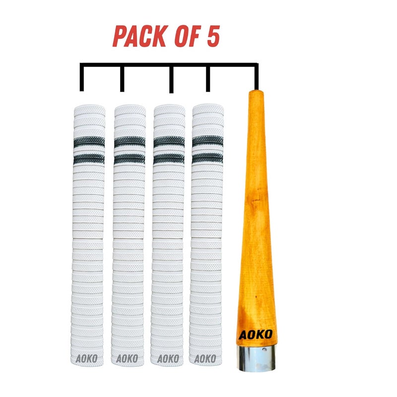 AOKO مقبض مضرب الكريكيت من المطاط 4 قبضة لأداء معزز مع امتصاص أفضل للصدمات و1 مخروط خشبي (عبوة من 5) - Image 2