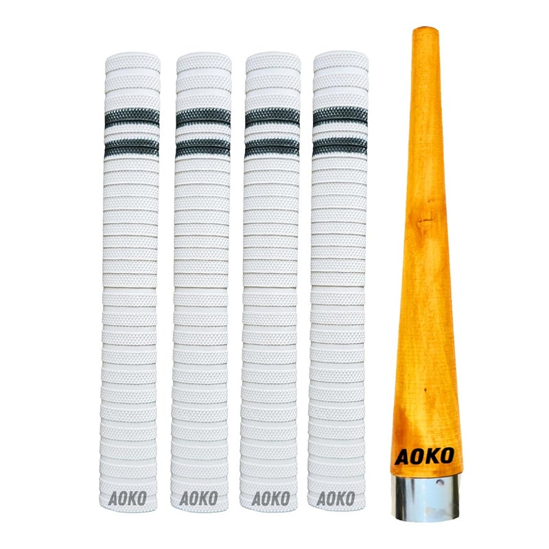AOKO مقبض مضرب الكريكيت من المطاط 4 قبضة لأداء معزز مع امتصاص أفضل للصدمات و1 مخروط خشبي (عبوة من 5) - Image 1