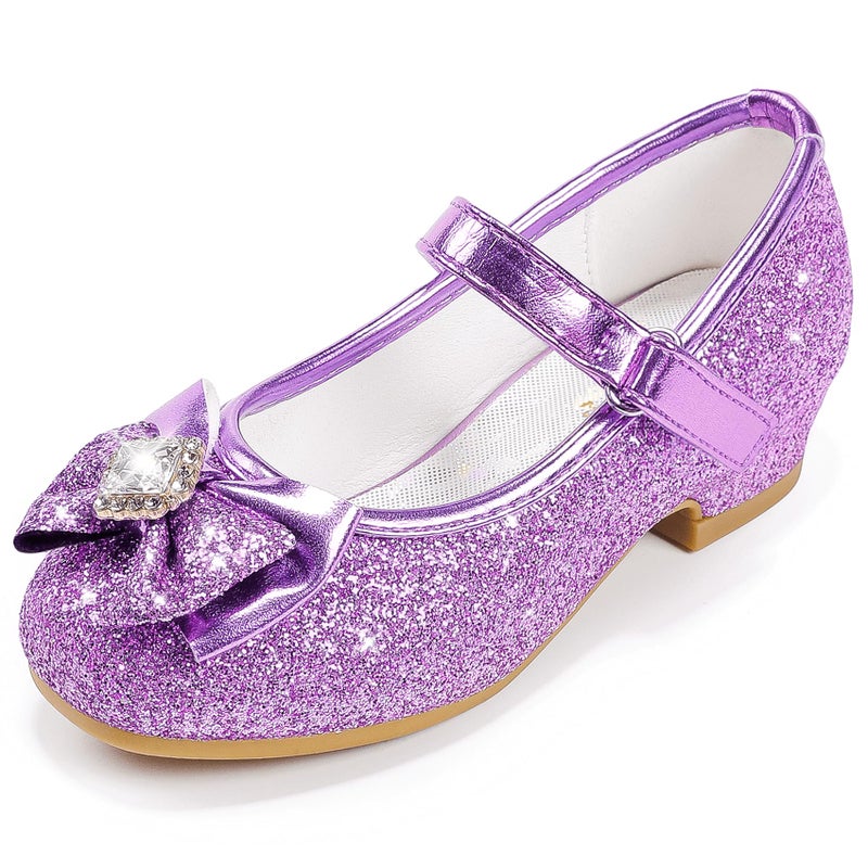 Furdeour Purple Girls Flats Shoes for Toddler Kid Wedding Party Prom Flower Girls Princess Size 12 Dress up Cosplay Little Girls High Heel(2701Purple 12) - Image 1