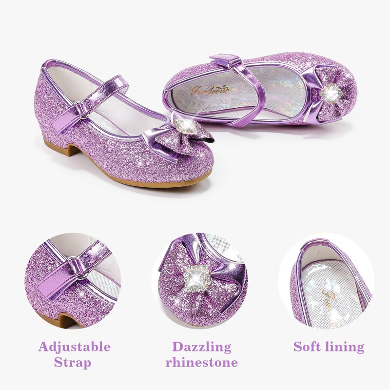 Furdeour Purple Girls Flats Shoes for Toddler Kid Wedding Party Prom Flower Girls Princess Size 12 Dress up Cosplay Little Girls High Heel(2701Purple 12) - Image 5