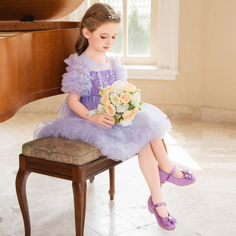 Furdeour Purple Girls Flats Shoes for Toddler Kid Wedding Party Prom Flower Girls Princess Size 12 Dress up Cosplay Little Girls High Heel(2701Purple 12) - Image 2