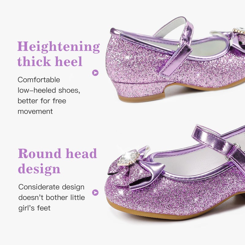 Furdeour Purple Girls Flats Shoes for Toddler Kid Wedding Party Prom Flower Girls Princess Size 12 Dress up Cosplay Little Girls High Heel(2701Purple 12) - Image 4
