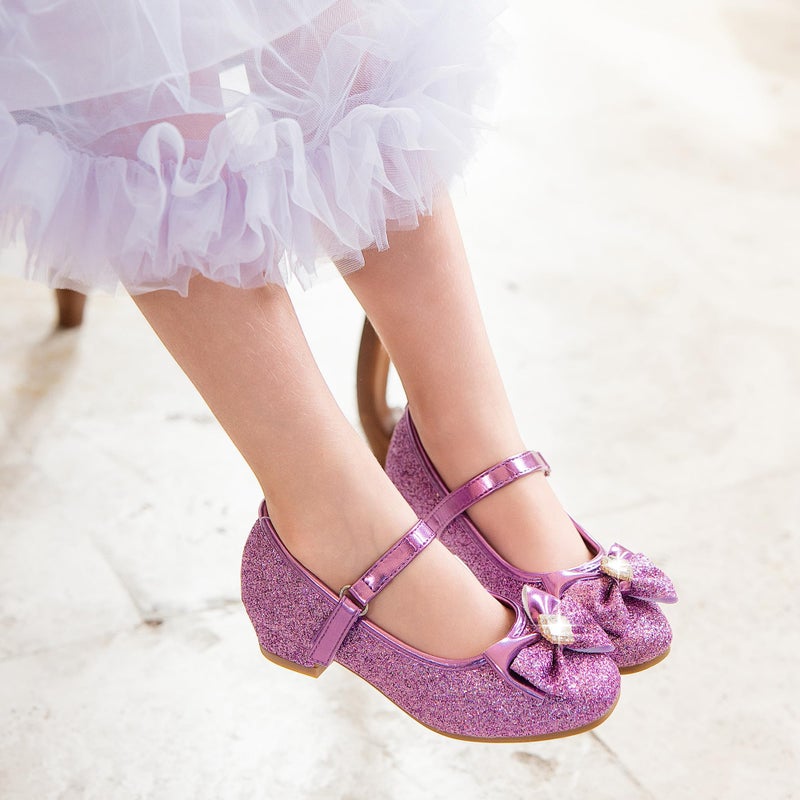 Furdeour Purple Girls Flats Shoes for Toddler Kid Wedding Party Prom Flower Girls Princess Size 12 Dress up Cosplay Little Girls High Heel(2701Purple 12) - Image 3