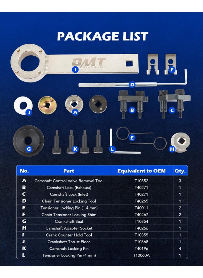 Orion Motor Tech Orion Motor Tech Engine Timing Tool Set Compatible with Audi VW VAG 1.8 2.0 TSI/TFSI EA888 T10352 T40196 T40271 T10368 T10354 T10355 Crankshaft Camshaft Belt Drive Locking Alignment Timing Tool Kit  - Image 2