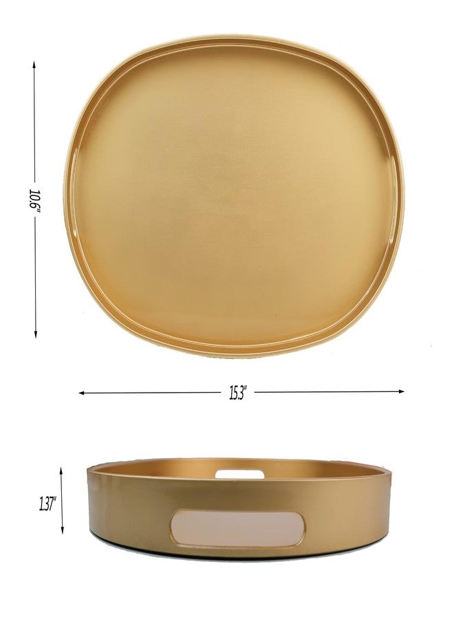 Omuriko Gold Oval Decorative Tray with Handles, Versatile Serving Tray for Coffee Table, Ottoman, Ideal for Serving, Displaying, Organizing, 15.3"*10.6"*1.37" - Image 4