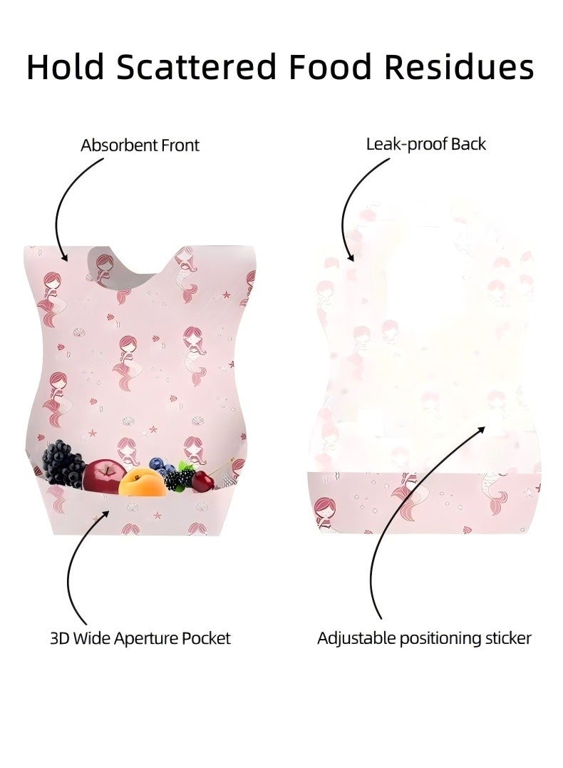 Changer 30 Pcs Baby Disposable Bibs Travel Feeding Bib- Leakproof Liner, Food Catcher Pocket for 6-18 Months Babies Toddlers, Pink - Image 3