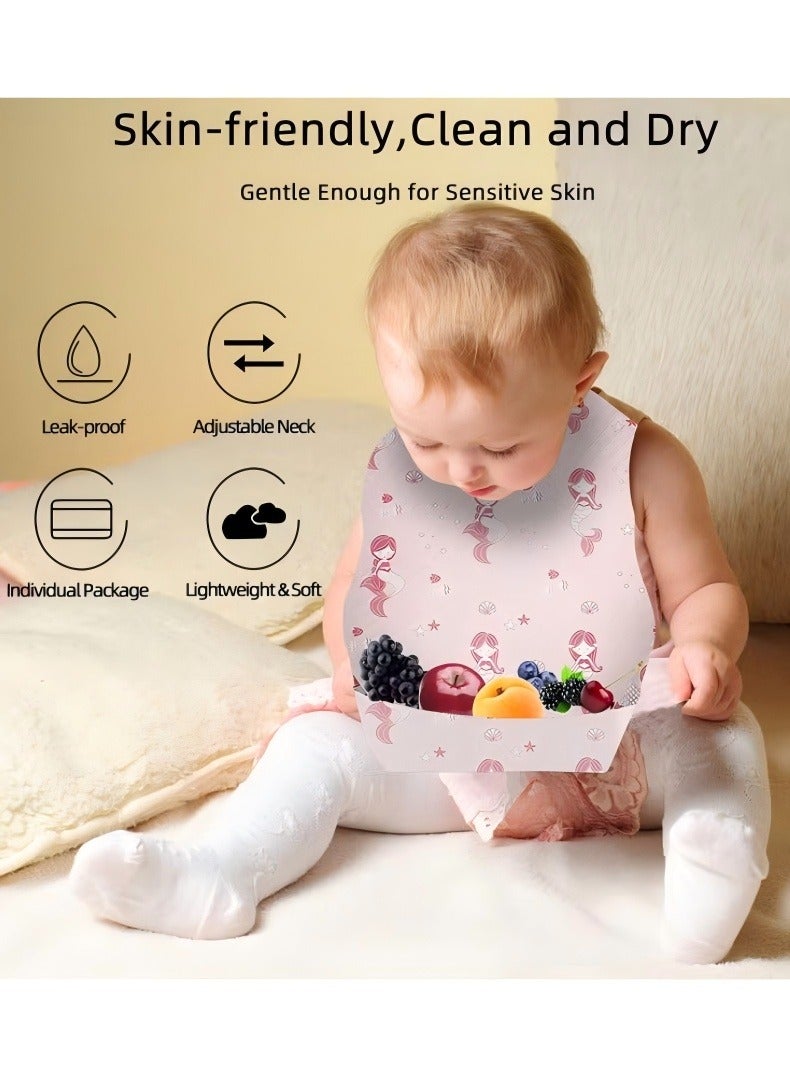 Changer 30 Pcs Baby Disposable Bibs Travel Feeding Bib- Leakproof Liner, Food Catcher Pocket for 6-18 Months Babies Toddlers, Pink - Image 5