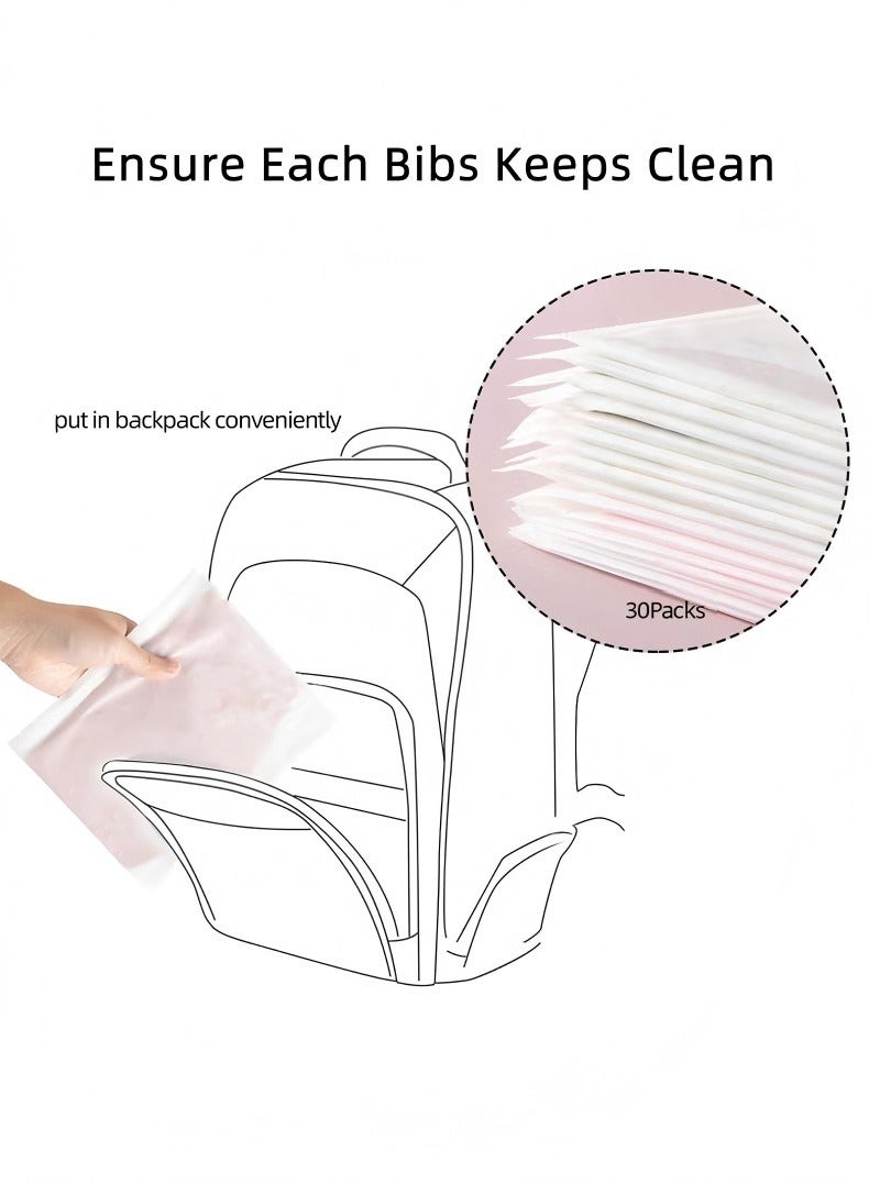 Changer 30 Pcs Baby Disposable Bibs Travel Feeding Bib- Leakproof Liner, Food Catcher Pocket for 6-18 Months Babies Toddlers, Pink - Image 2