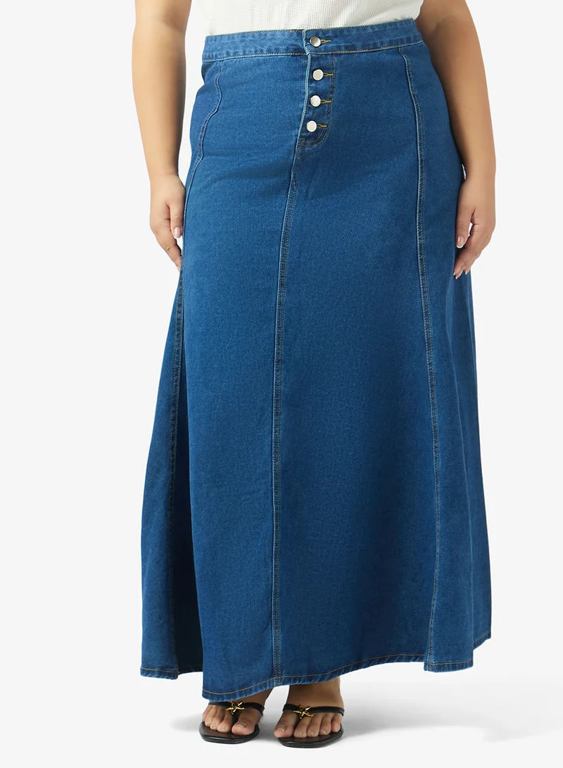 ايلا بلس تنورة جينز مقاس كبير بتصميم -