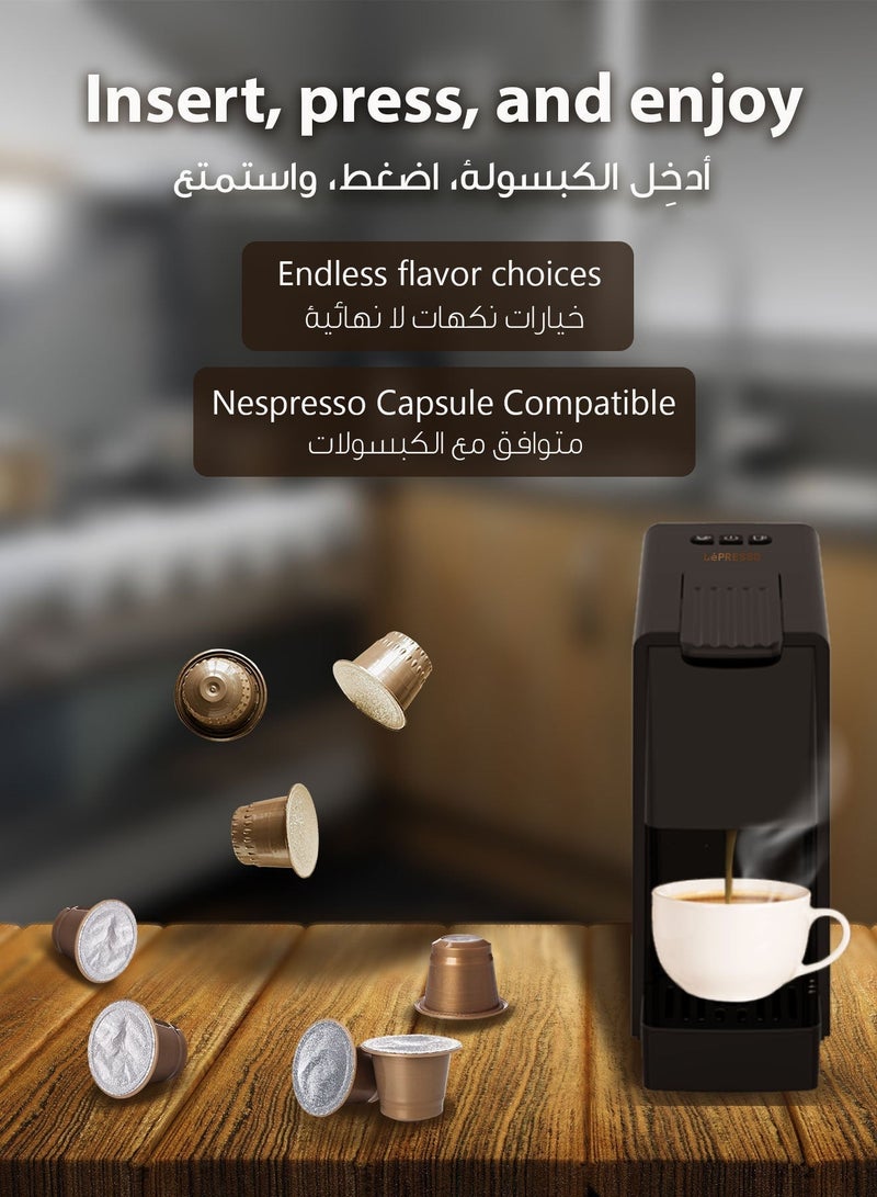 ليبرسو صانع القهوة كبسولات 1450 وات، آلة قهوة إسبريسو، كبسولات نسبرسو، نظام إخراج تلقائي ووضع تنظيف ذاتي، سعة خزان ماء 600 مل - أسود - Image 3