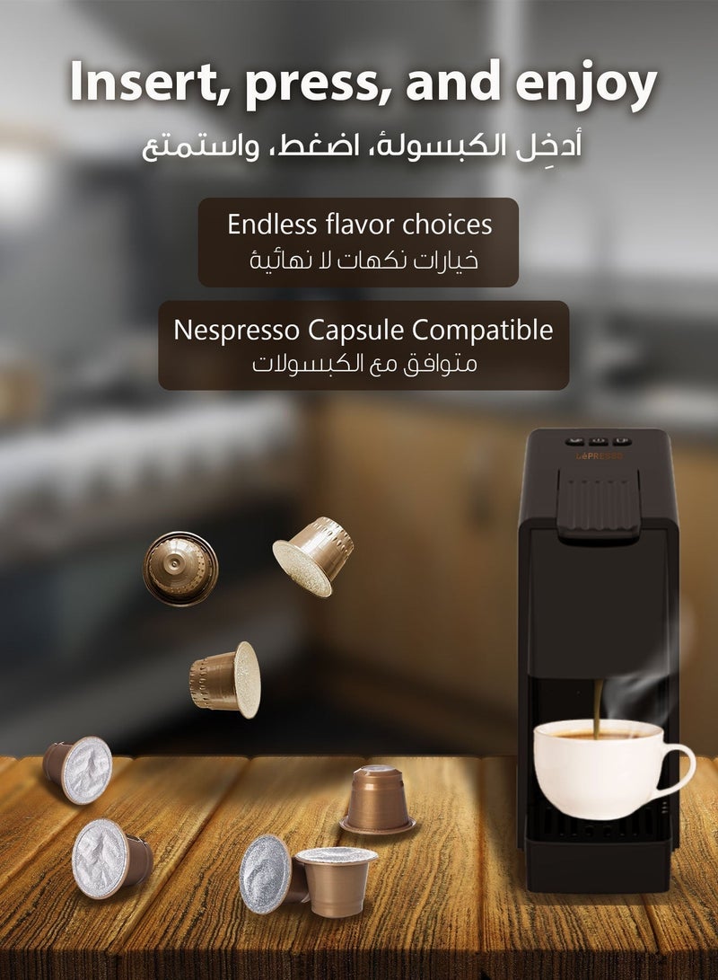 ليبرسو صانع القهوة كبسولات 1450 وات، آلة قهوة إسبريسو، كبسولات نسبرسو، نظام إخراج تلقائي ووضع تنظيف ذاتي، سعة خزان ماء 600 مل - أسود - Image 3