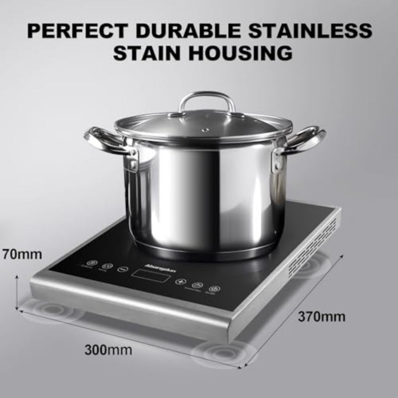 Portable commercial induction cooktop for small restaurant professional kitchen, stainless steel, black, 2000W non-pulse continuous heating - Image 2