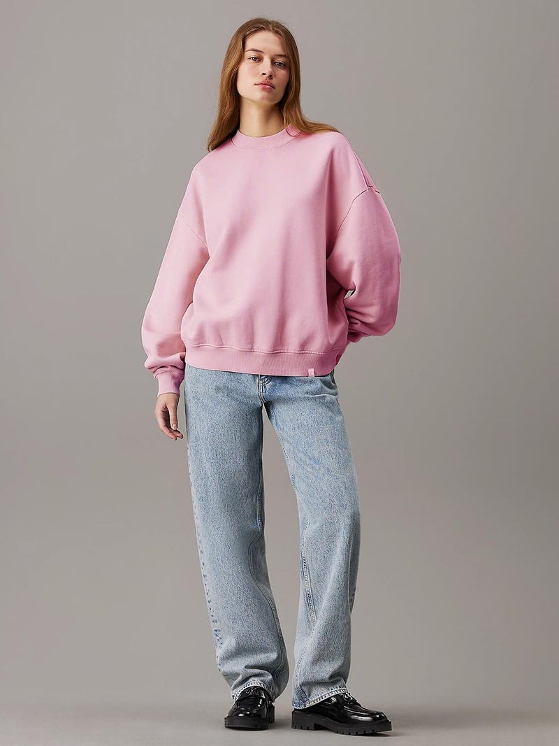 KOTTY Women's Fleece Sweatshirt Solid Pattern with Classic Round Neck(Pink,XL) - Image 4