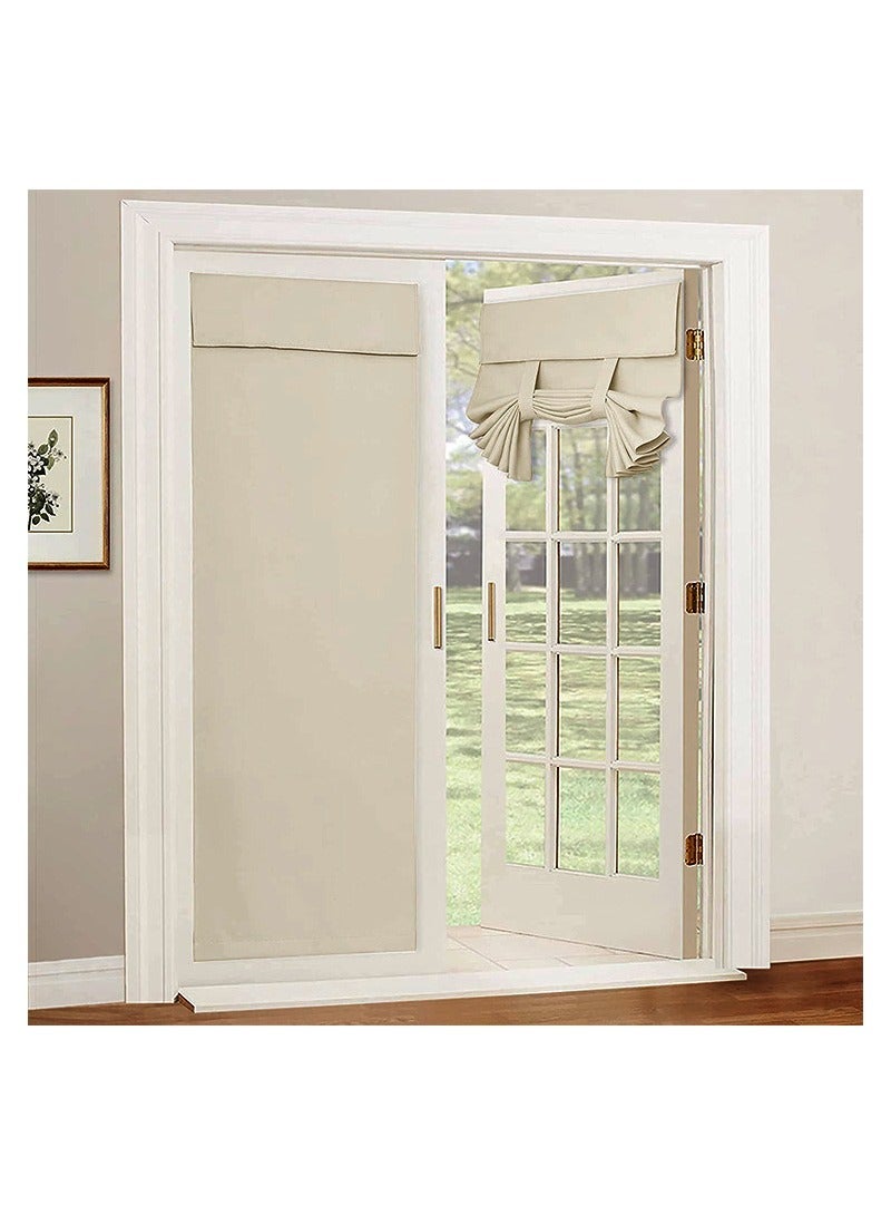 Light-blocking Door Curtain, Non-Punching Self-Adhesive Velcro Curtains, French Door Privacy Curtains, Stylish Thermal Insulated Tie-Up Shades for Bedroom (Beige 26W*80L) - Image 1