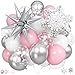 Togvu Pink Winter Wonderland Christmas Balloons 18 Inch White Snowflake Balloon Metallic Silver Explosion Star Foil Balloon for Princess Xmas Snow Winter Holiday Birthday Girl Baby Shower Party Decorations - Image 2
