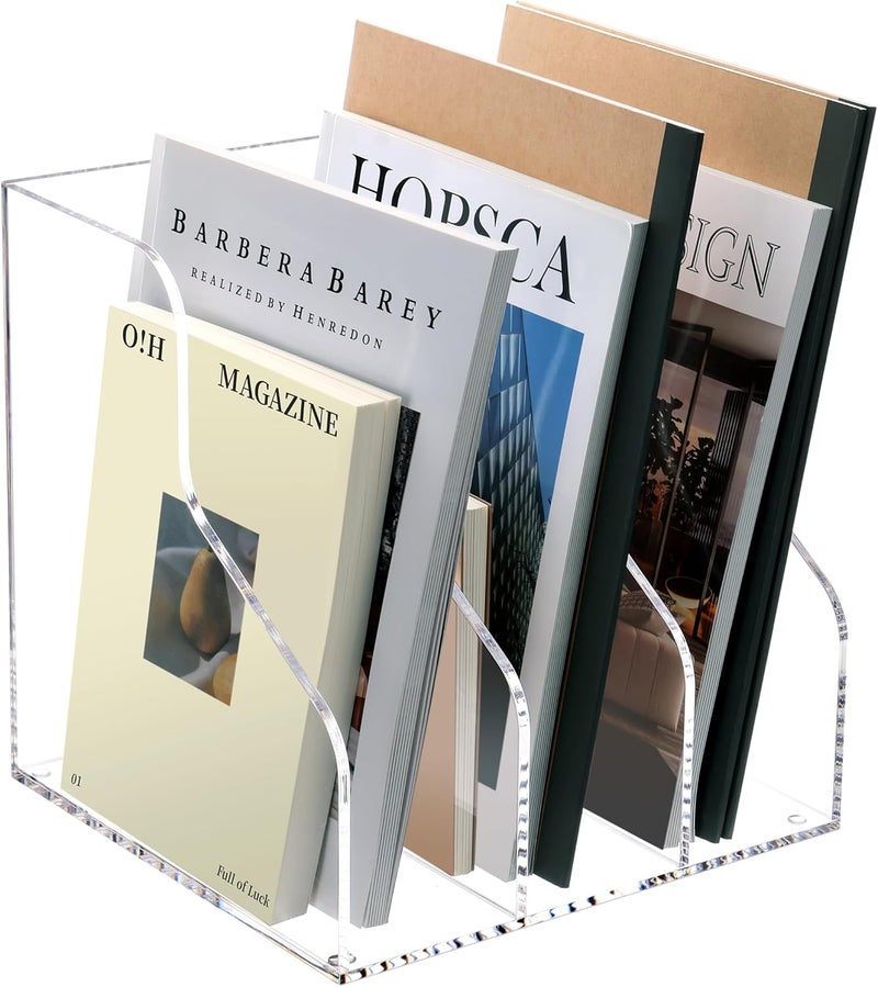 HeZone منظّم ملفات مكتب HeZone، حامل مجلات أكريليك مع 3 أقسام رأسية، مصنف ملفات رف لمكتب المنزل والفصل الدراسي، شفاف... - Image 2