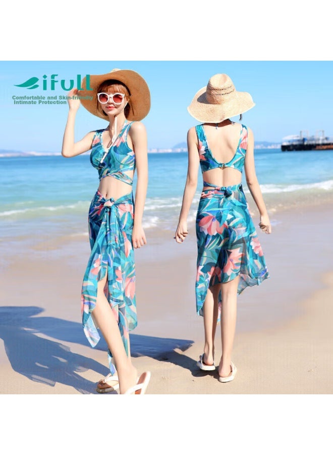 Skin-friendly Yifu Women's Two-piece Swimsuit, Conservative And Push-up For Small Chest, Bikini Three-piece Set, Fashionable, Slimming, Tummy-covering, Vacation Swimwear - Image 1