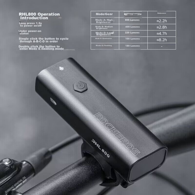 ROCKBROS Bicycle Front Light, Night Riding High Beam Flashlight, Rechargeable Waterproof Mountain And Road Bike Cycling Equipment, 800 Lumens - Image 4