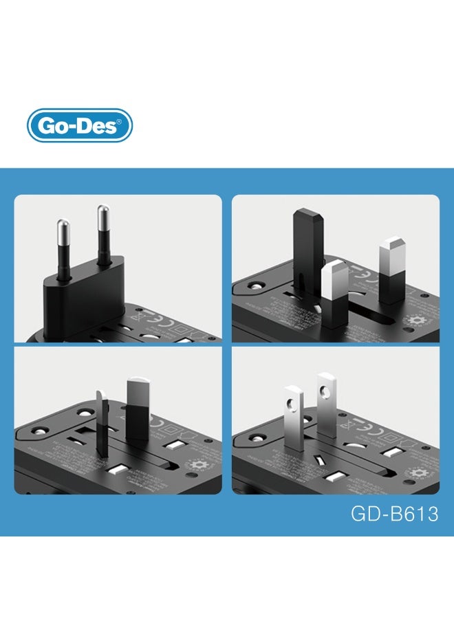 Go-Des GD-B613 All-in-One Universal Travel Adapter with PD 30W QC 18W Fast Charging - Image 2