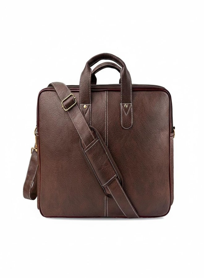 Treggo Professional Leather Briefcase for Men, Brown Office Laptop Bag with Adjustable Shoulder Strap, Business Work Handbag - Image 1
