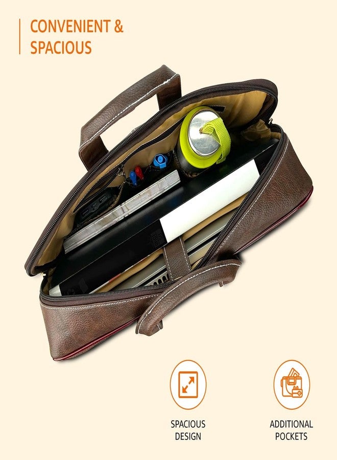 Treggo Professional Leather Briefcase for Men, Brown Office Laptop Bag with Adjustable Shoulder Strap, Business Work Handbag - Image 3
